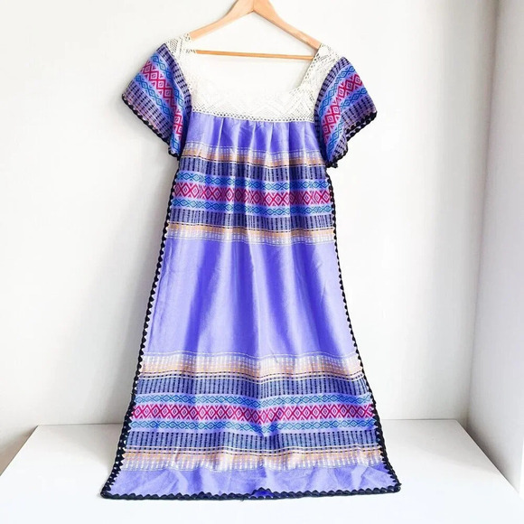 Vintage Lavender Puprle Guatemalan Ethnic Midi Dress  L - Picture 6 of 7